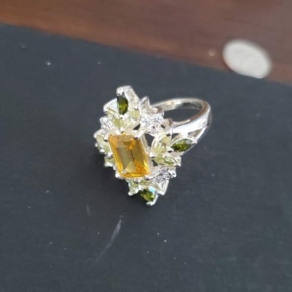 925 S.S. CITRINE, WHITE AND SMOKEY TOPAZ RING - Picture 4 of 7